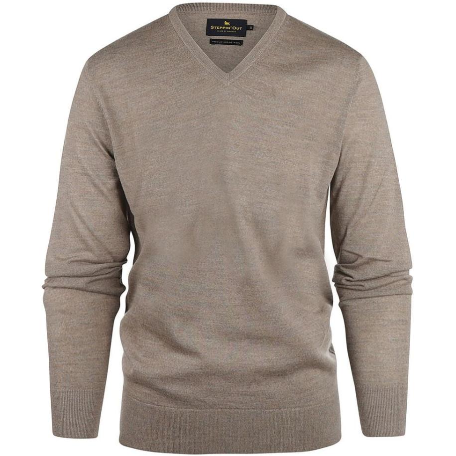 Steppin' Out Trui V-hals Merinowol Taupe Bruin