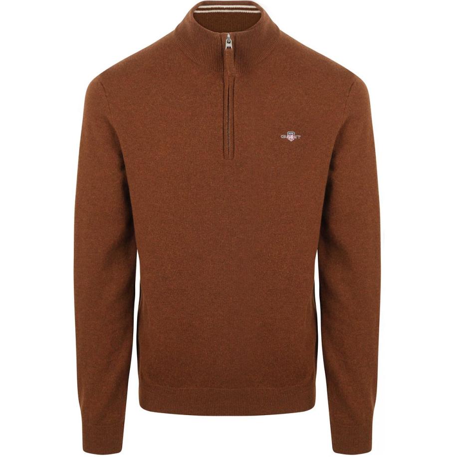 Gant Halfzip Wol Trui Logo Bruin Bruin
