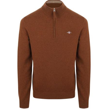 Gant Halfzip Wol Trui Logo Bruin