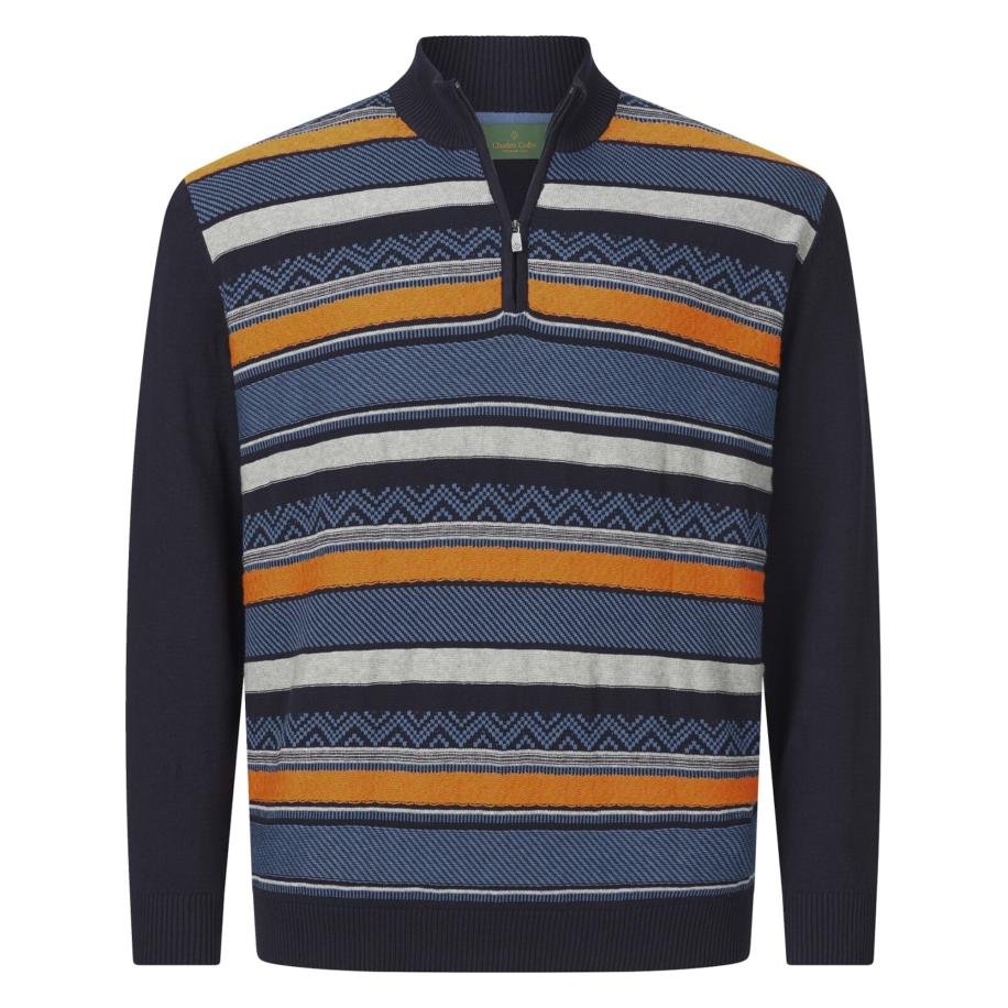 Charles Colby Charles Colby Trui donkerblauw / oranje / wit -