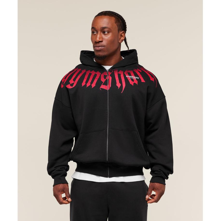 Gymshark Fade Graphic Zip Up Hoodie Black Zwart