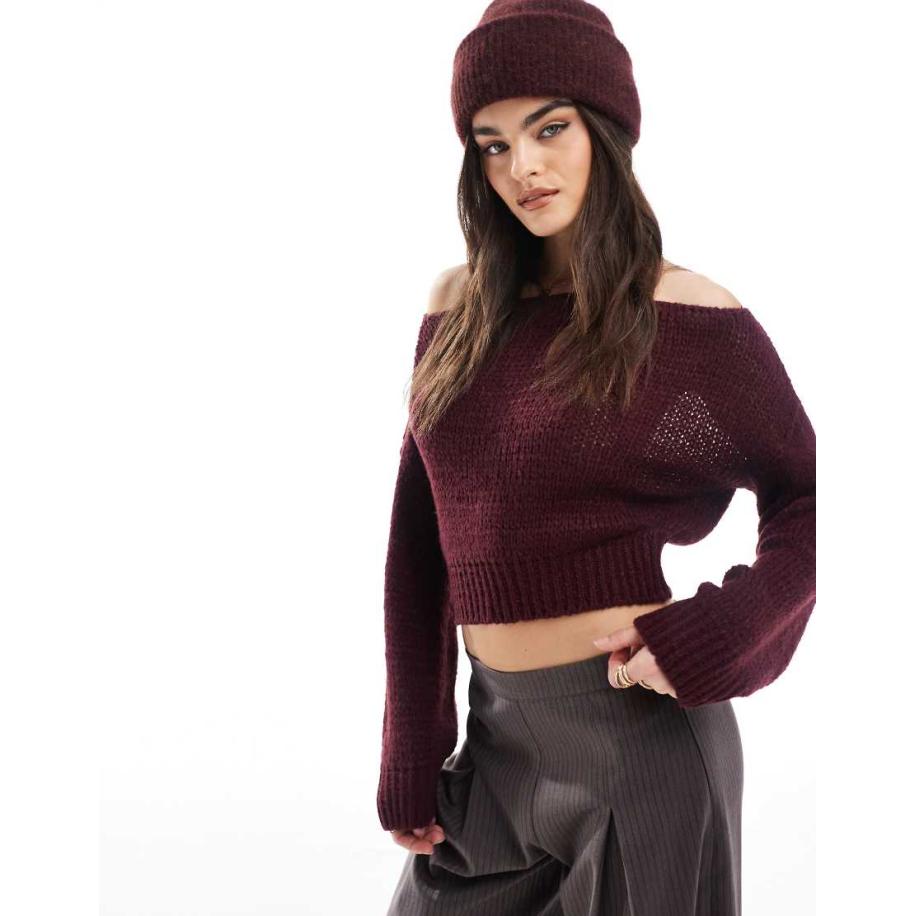 Miss Selfridge Gebreide trui met blote schouders in paars Paars
