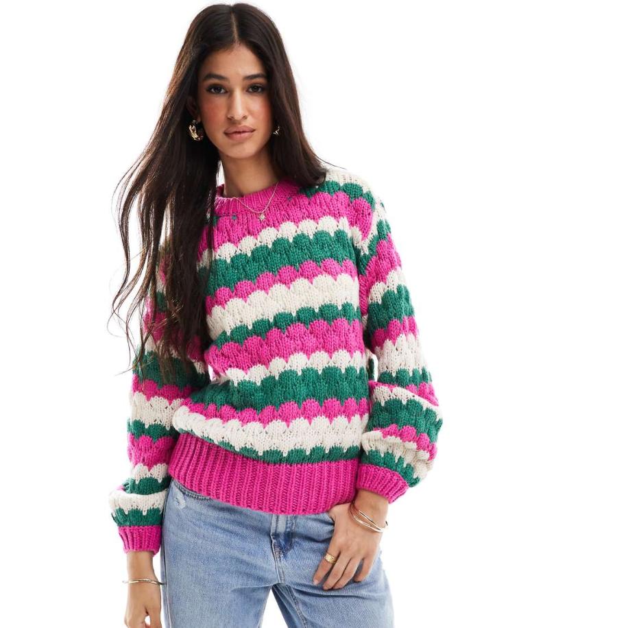 YAS Gebreide trui met brede strepen in roze Roze