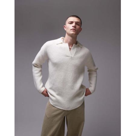 Topman - Ruimvallende trui van lamswol met ronde hals in ecru-Wit