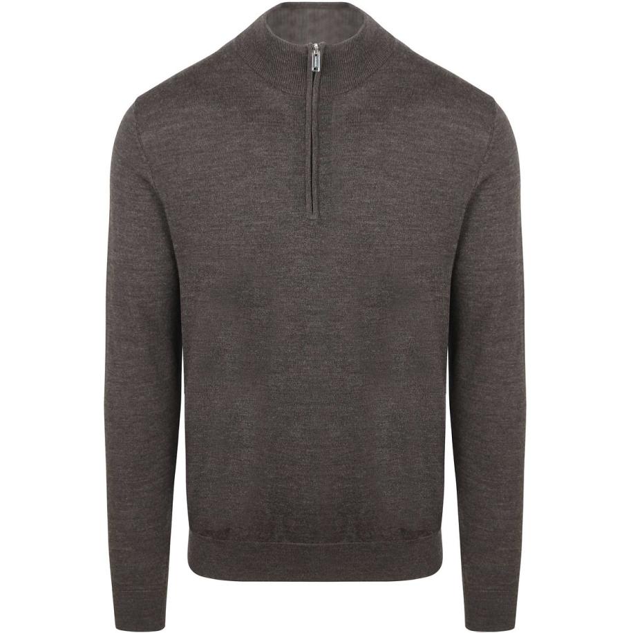 Profuomo Half Zip Pullover Merinowol Donkerbruin Bruin