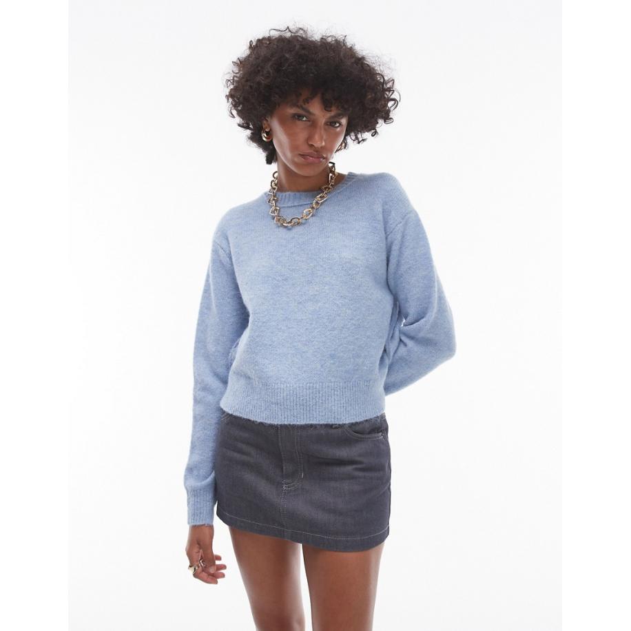 Topshop Gebreide trui met ronde hals, raglanmouwen en zichtbare naden in lichtblauw Blauw