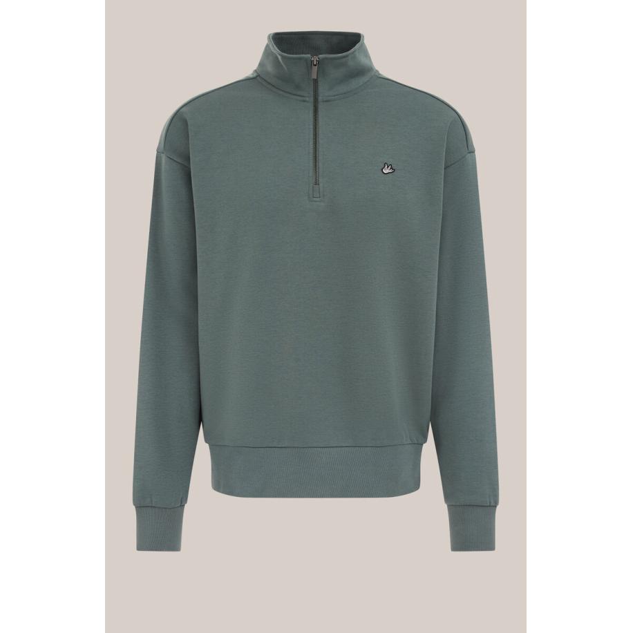 WE Fashion Heren regular fit trui met rits - Regular fit - Zeegroen - Katoen - Maat: XS Groen