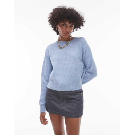 Topshop Gebreide trui met ronde hals, raglanmouwen en zichtbare naden in lichtblauw