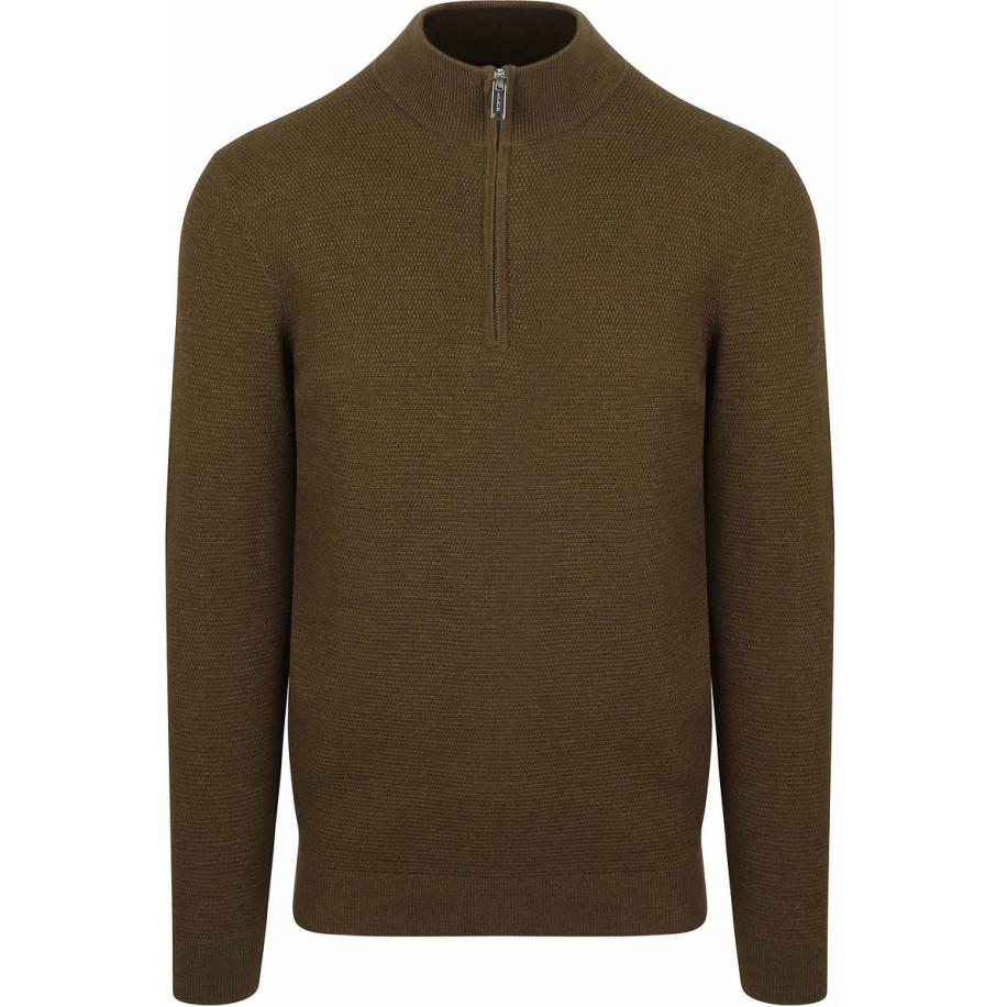 Profuomo Half Zip Pullover Structure Donkergroen Groen