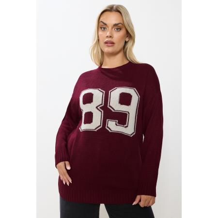 Yours Curve Burgundy Red '89' Varsity Slogan Jumper Size 50-52