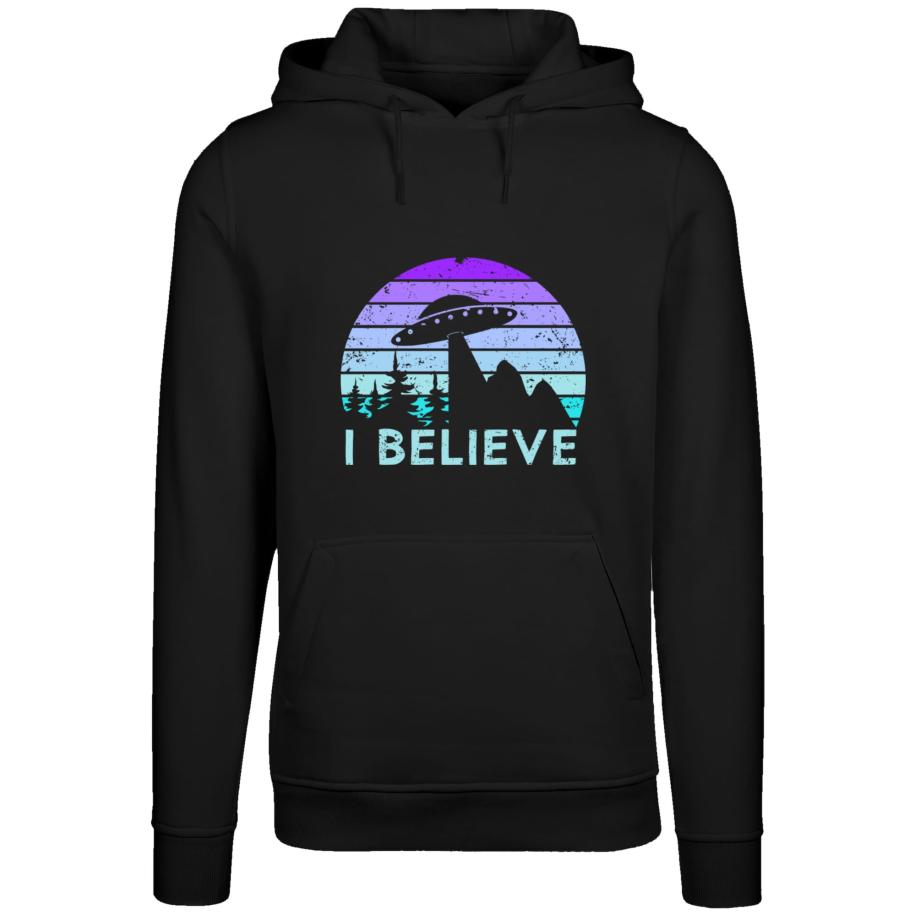 F4NT4STIC F4NT4STIC Sweatshirt I BELIEVE UFO Alien Raumschiff Retro aqua / lila / zwart -