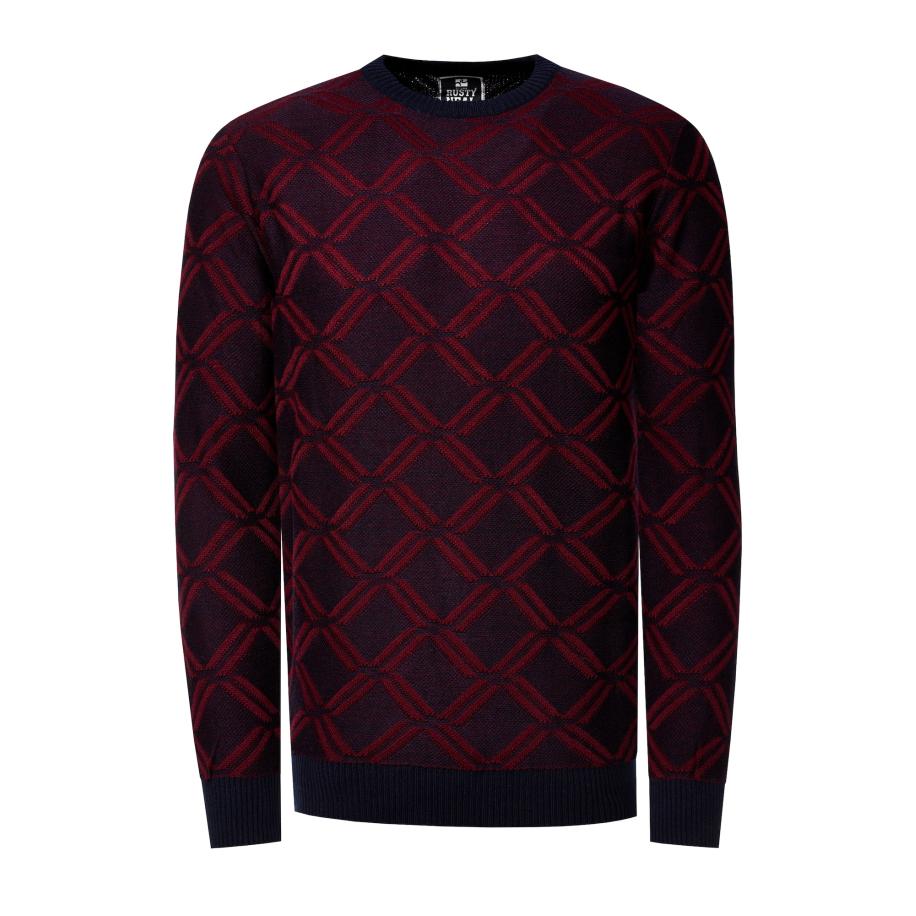 Rusty Neal Rusty Neal Trui blauw / wijnrood -