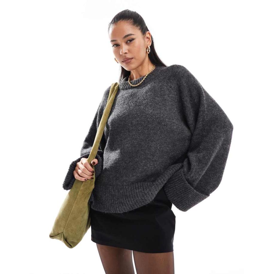 Vero Moda Aware Trui met wijde mouwen in gemêleerd donkergrijs Grijs