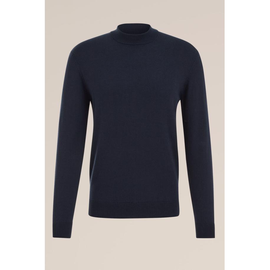 WE Fashion Heren slim fit fijngebreide trui - Slim Fit - Marineblauw - Katoen - Maat: M Blauw