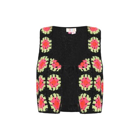 IZIA IZIA Gebreide bodywarmer lichtgroen / rood / zwart