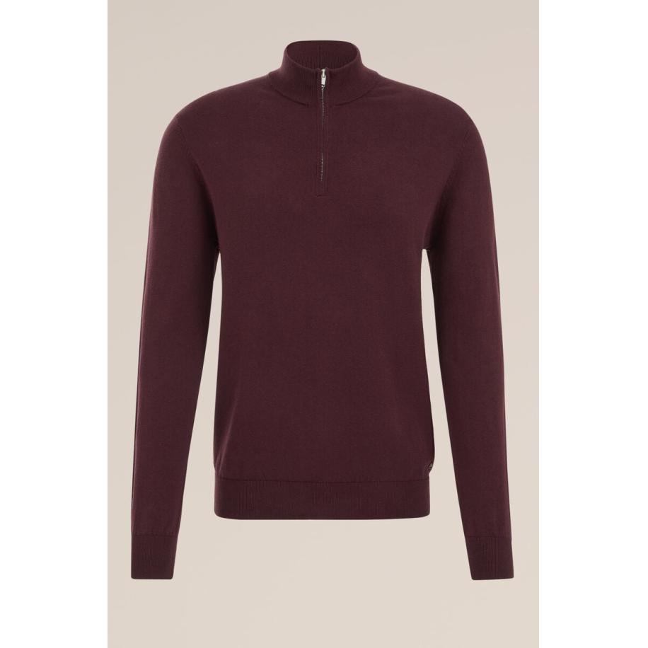 Fundamentals heren Slim fit trui met rits - Slim Fit - Bordeauxrood - Katoen - Maat: M Rood