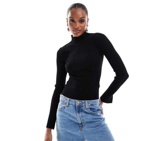 Threadbare Tall Hooggesloten trui in zwart