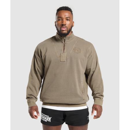 Gymshark Premium Legacy 1/4 Zip Camo Brown