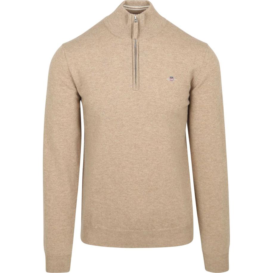 Gant Halfzip Wol Trui Logo Beige Bruin