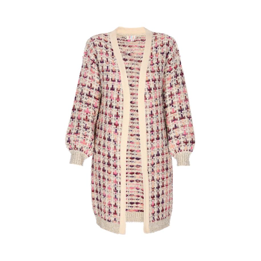 IZIA IZIA Gebreid vest beige / oudroze / donkerrood / zilver -