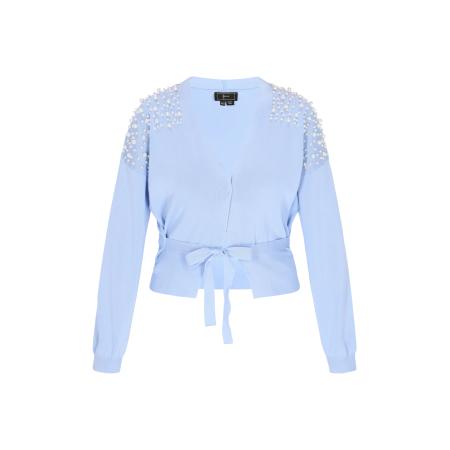 Faina faina Gebreid vest lichtblauw / parelwit