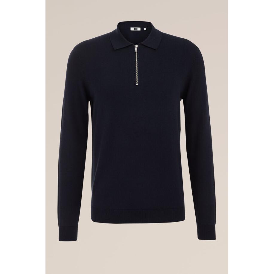 WE Fashion Heren trui met rits - Slim Fit - Donkerblauw - Katoen - Maat: XS Blauw