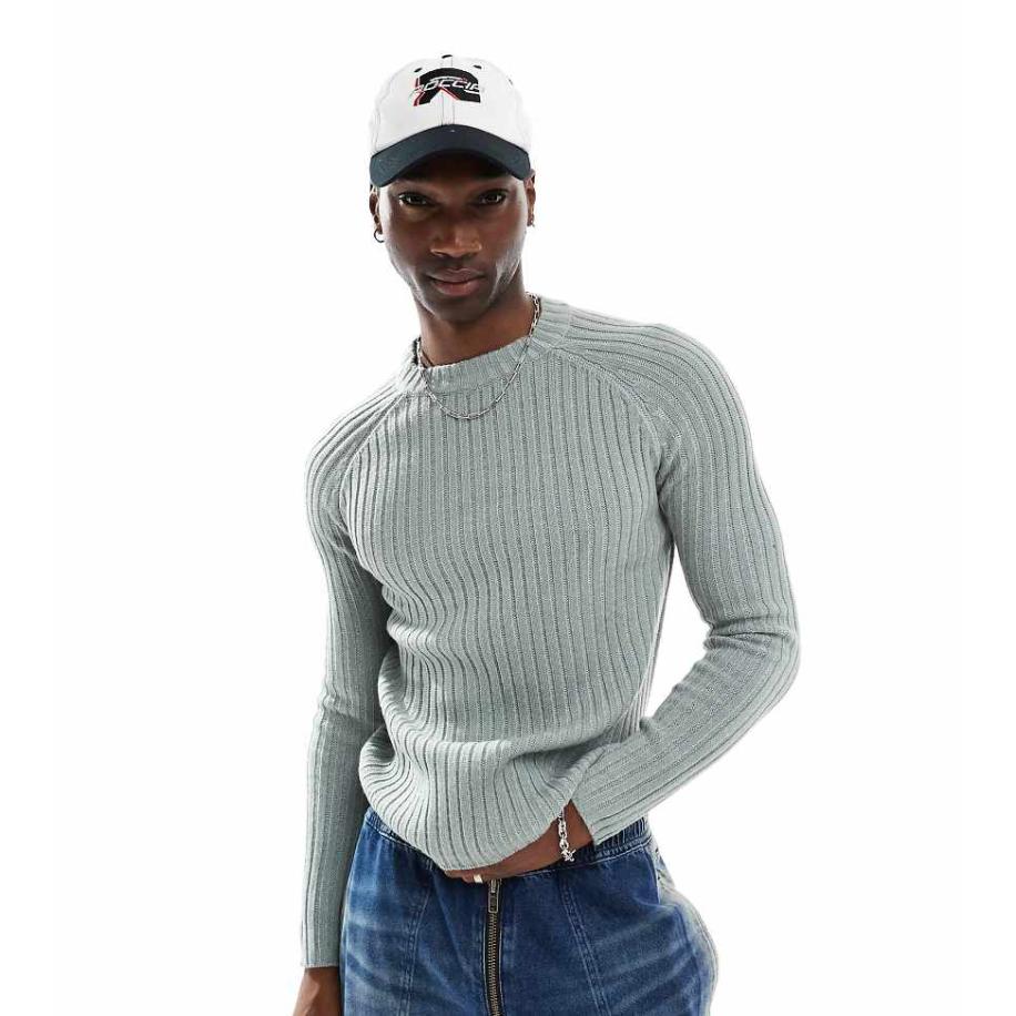 Reclaimed Vintage - Geribbelde vissermanstrui in grijs Grijs