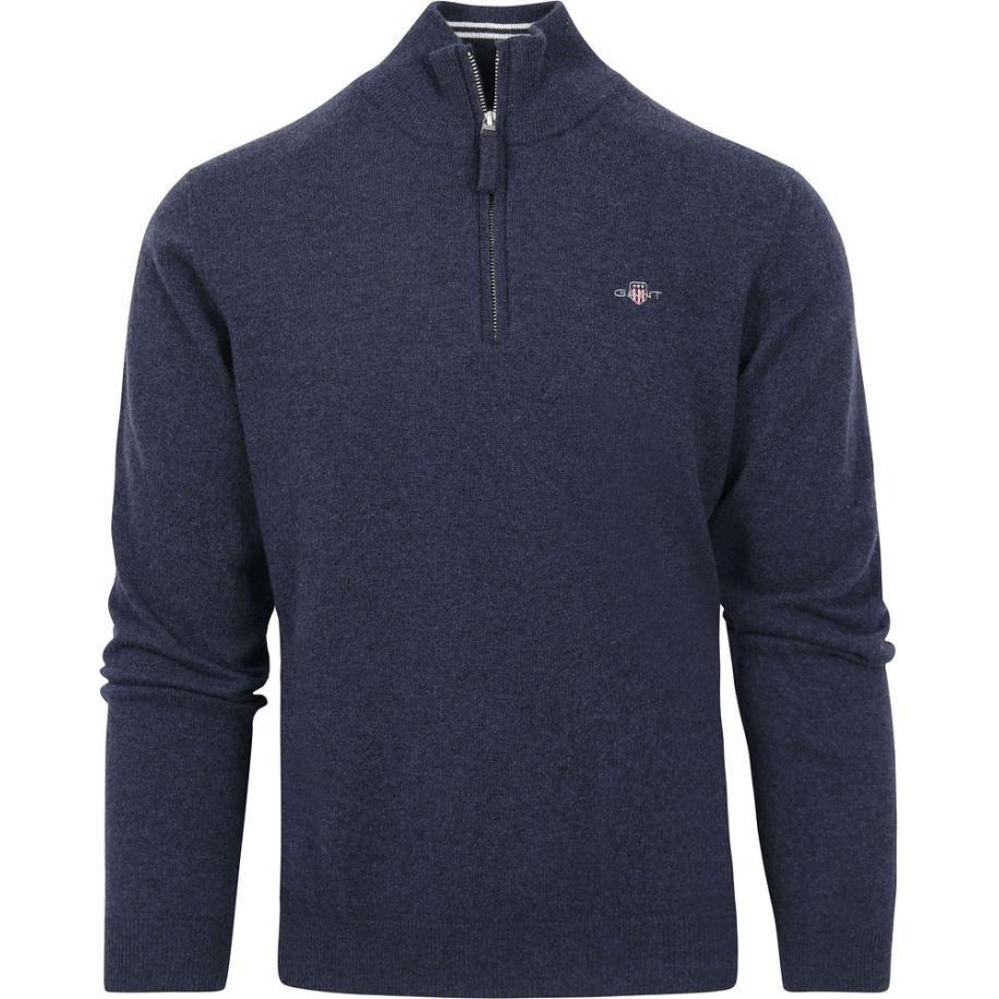 Gant Halfzip Wol Trui Logo Melange Navy Blauw