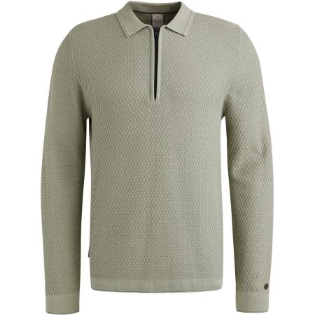 Cast Iron Long Sleeve Half Zip Poloshirt Structuur Lichtgroen