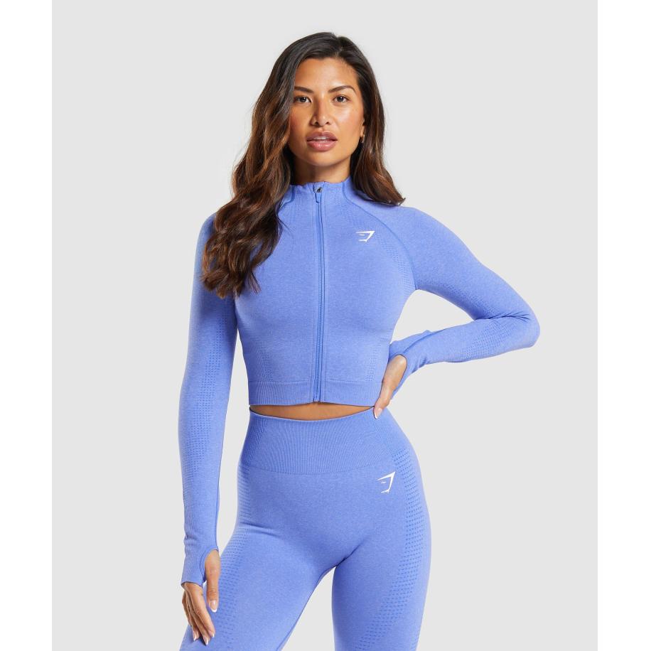 Gymshark Vital Midi Zip Up Jacket Lift Blue Marl Blauw