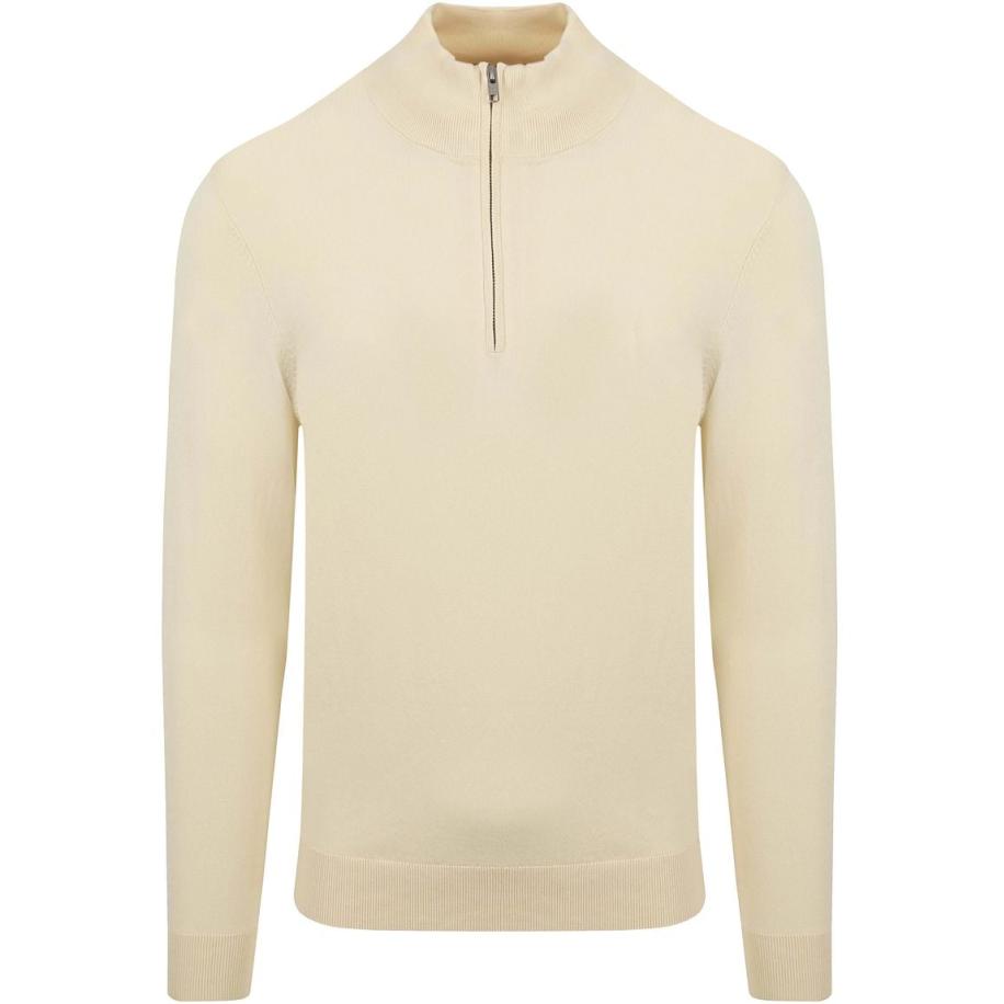 Profuomo Half Zip Pullover Luxury Ecru Bruin