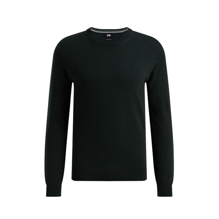 Fundamentals heren Slim fit fijngebreide trui van katoenmix - Slim Fit - Donkergroen - Katoen - Maat: XXXL Groen