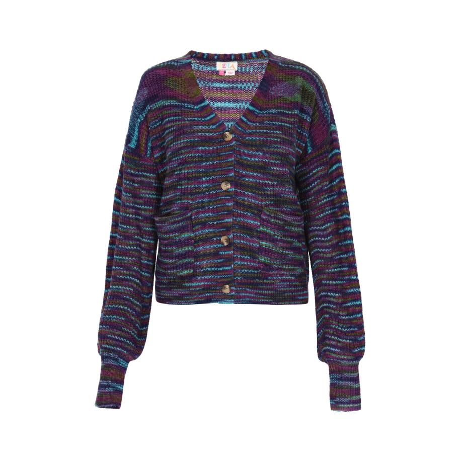 IZIA IZIA Gebreid vest marine / azuur / olijfgroen / lila -