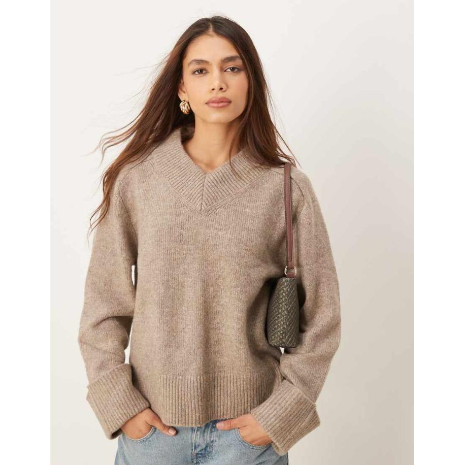 Abercrombie & Fitch Gebreide trui met V-hals in beige-Grijs Grijs