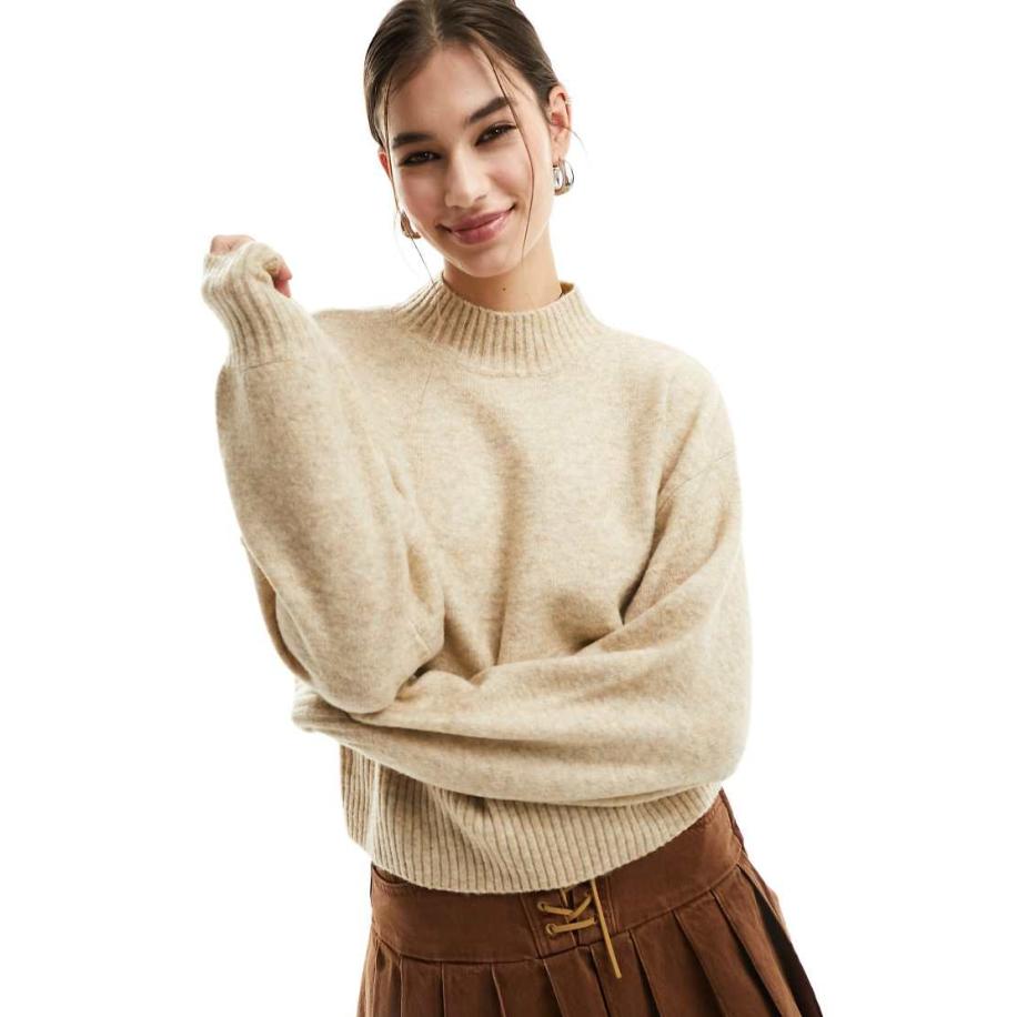Monki Gebreide sweater met col in beige-Neutraal Multicolor