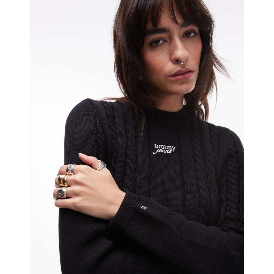 Tommy Jeans Gebreide kabeltrui in zwart Zwart