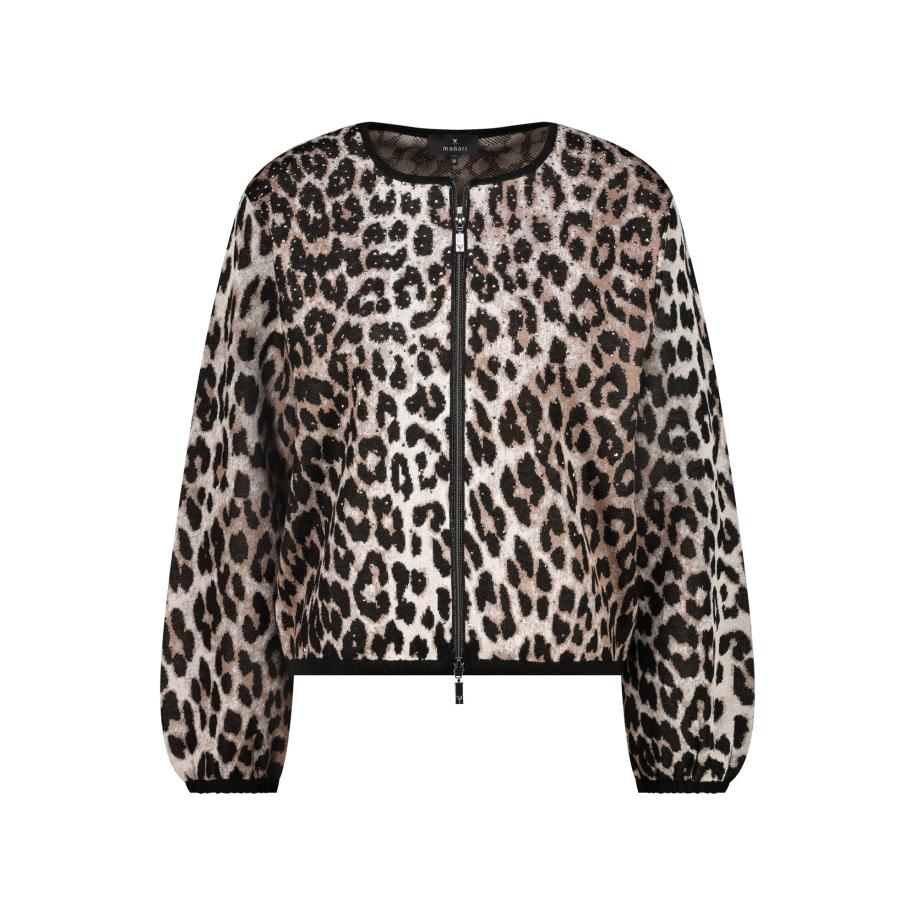 Monari monari Gebreid vest donkerbeige / brokaat / zwart / offwhite -