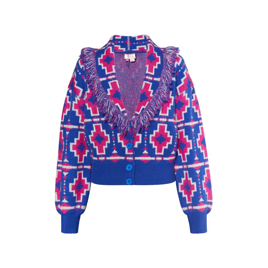 IZIA IZIA Gebreid vest blauw / framboos / wit -