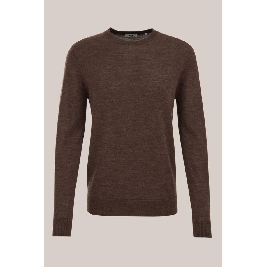 Fundamentals heren Slim fit trui van merinowol - Bruin - Merino wol - Maat: S Bruin