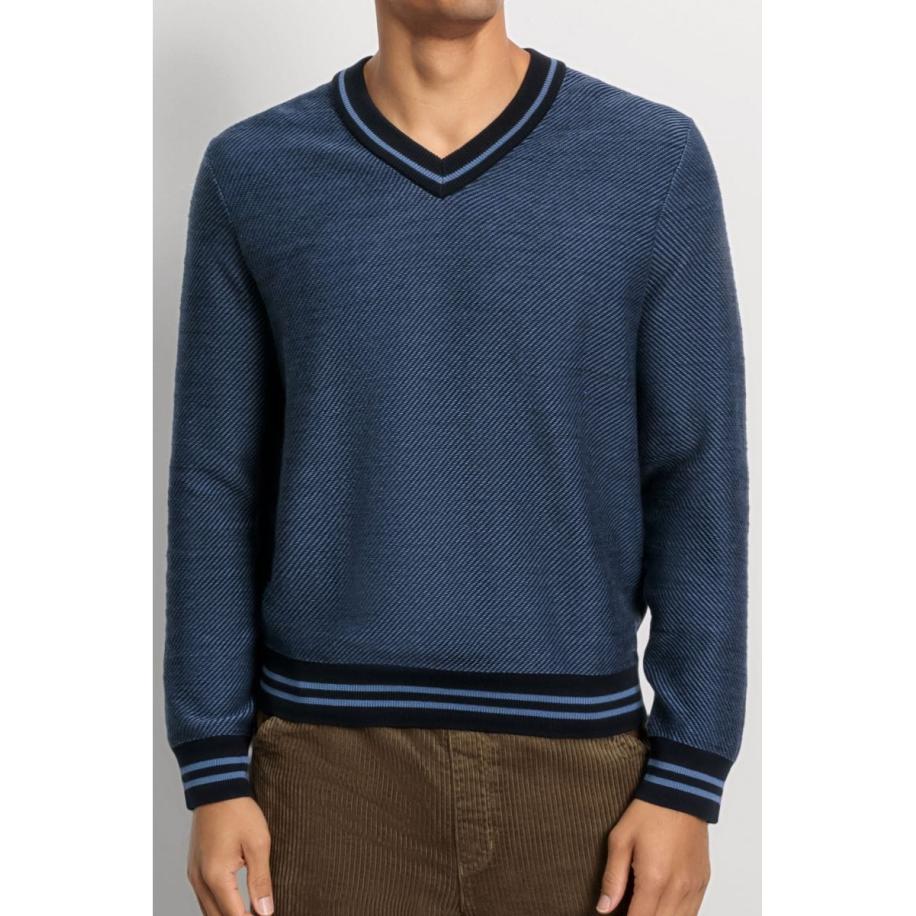 OLYMP Casual Trui V-hals marine, Gestreept Blauw