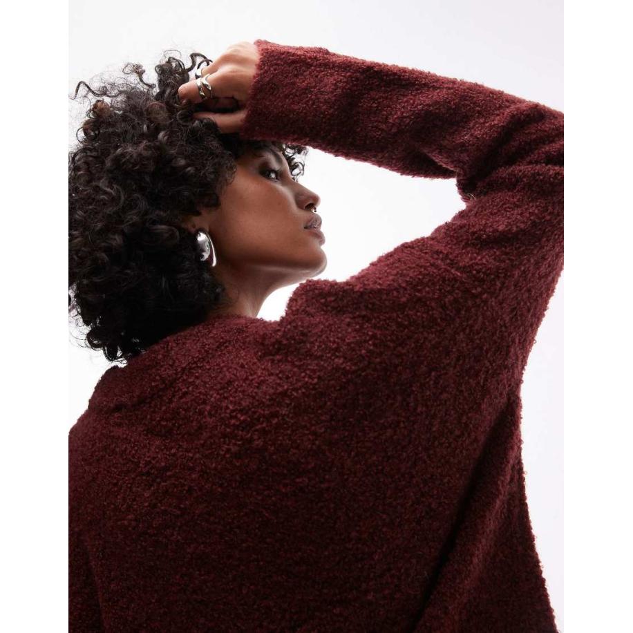 Topshop Gebreide trui van bouclé met ronde hals in bordeauxrood-Roze Roze