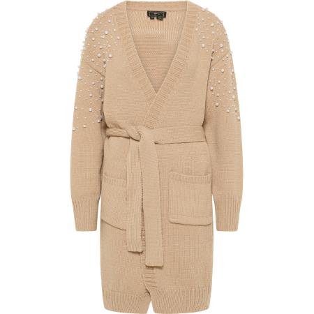 Faina faina Gebreid vest donkerbeige / parelwit