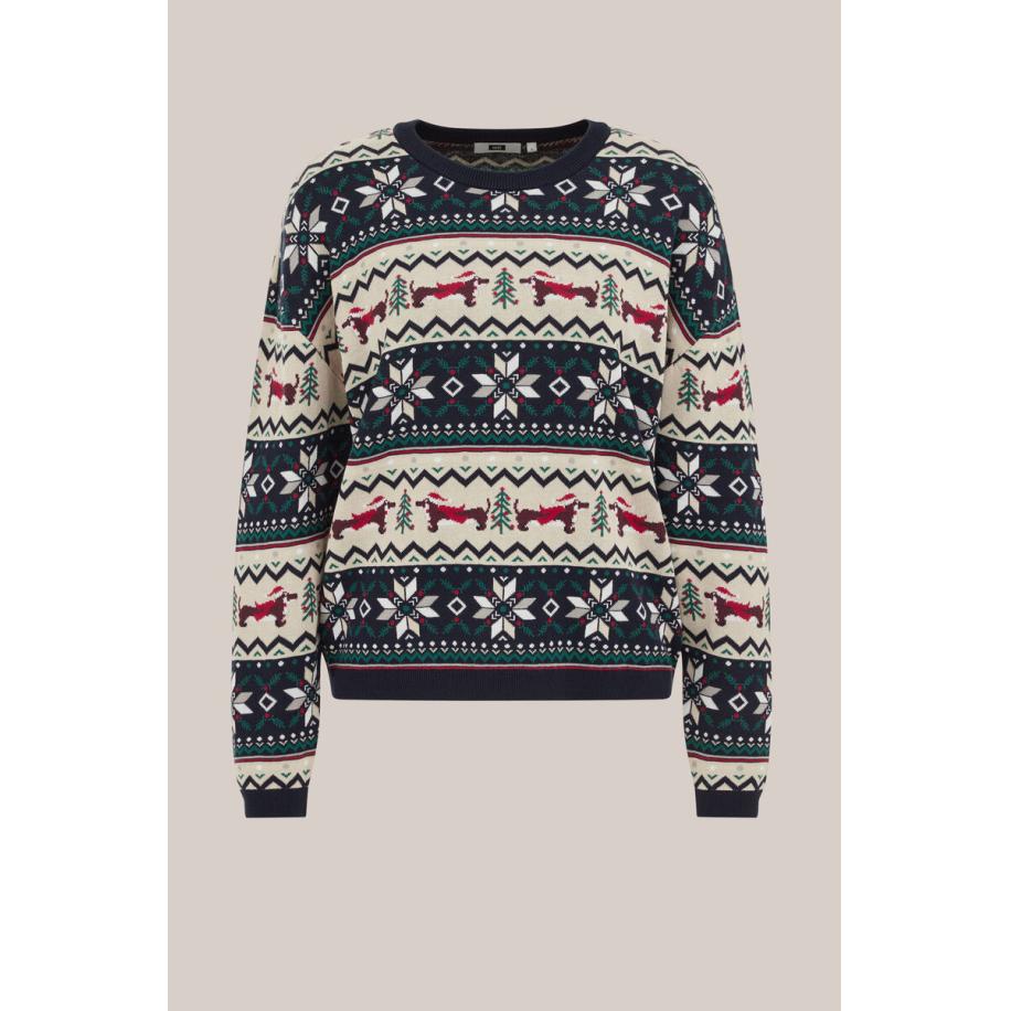 WE Fashion Dames trui met print - Regular fit - Marineblauw - Katoen - Maat: XXXL Blauw