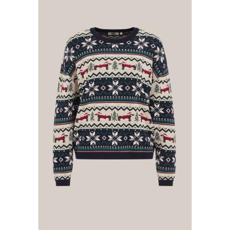 WE Fashion Dames trui met print - Regular fit - Marineblauw - Katoen - Maat: XXXL