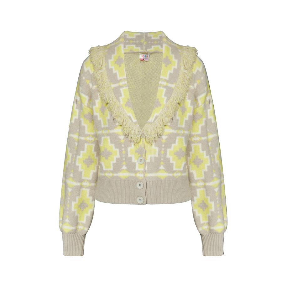 IZIA IZIA Gebreid vest limoen / grijs / wit -