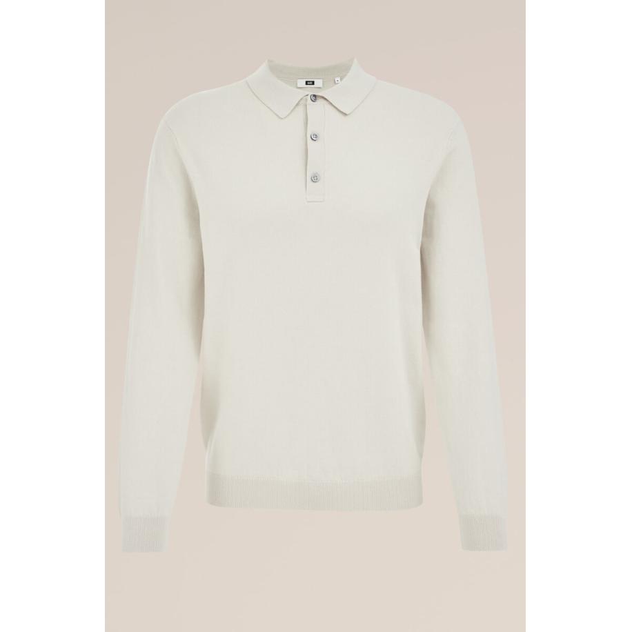 Fundamentals heren Regular fit fijngebreide polo - Regular fit - Witgoud - Katoen - Maat: XXXL Wit