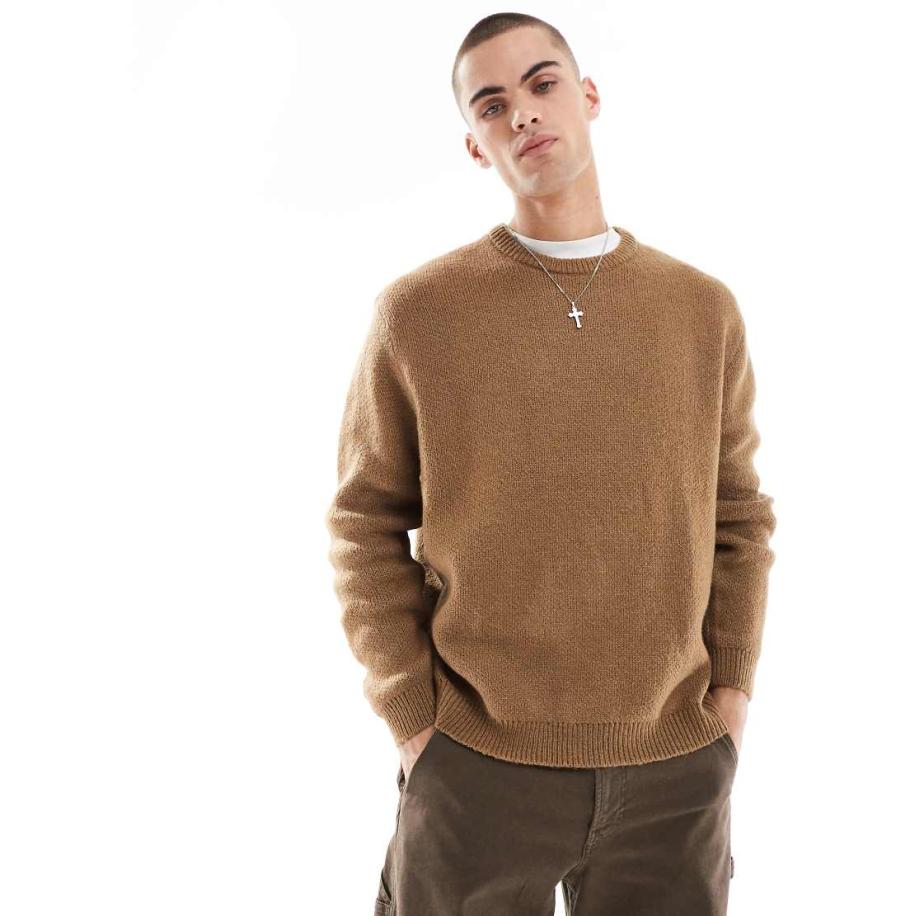 ASOS DESIGN - Oversized geborstelde gebreide trui in bruin Bruin