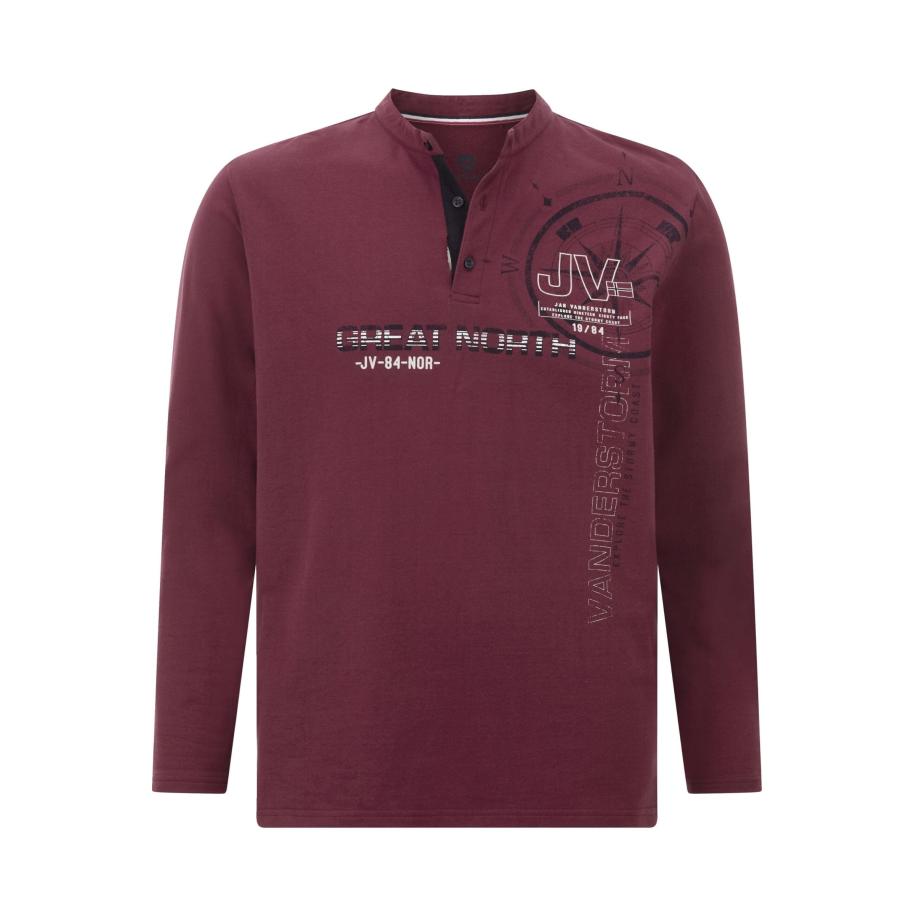 Jan Vanderstorm Sweatshirt Knoopsluitingdonkerrood, Effen Rood