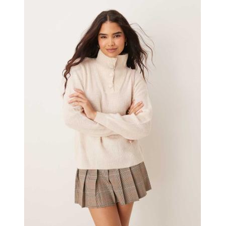 JDY Hoogsluitende gebreide trui met knoopdetail in stone-Neutraal