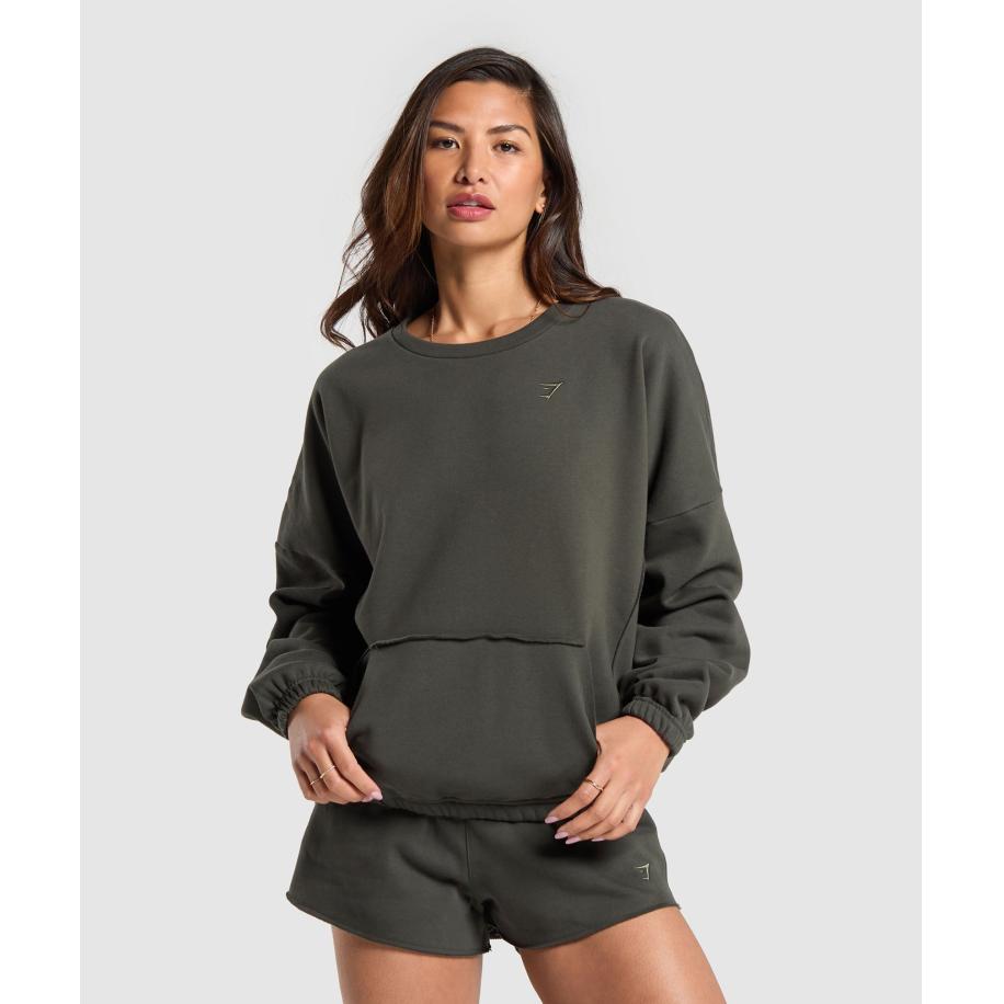 Gymshark Fleece Oversized Sweatshirt Strength Green Groen